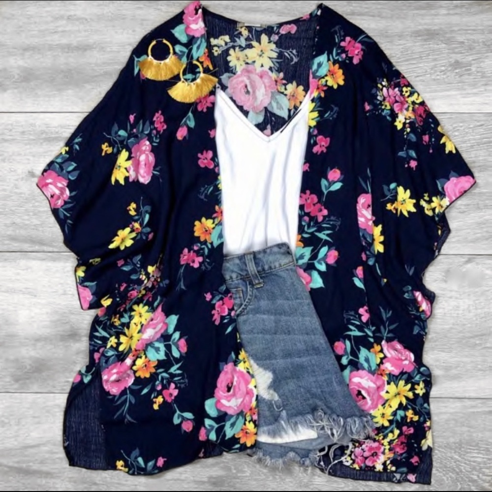 Navy Floral Kimono